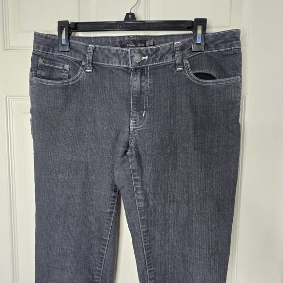 Women's Faded Black PrAna White Stitching Jeans 12/31 - Picture 3 of 11